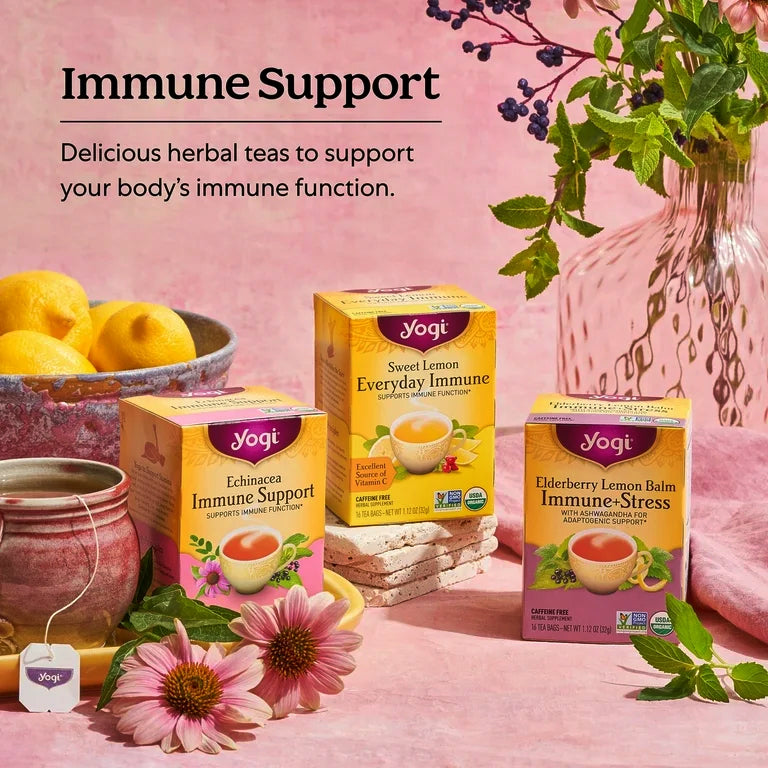 Elderberry Lemon Balm Immune & Stress Support Tea - Caffeine Free (16 Tea Bags)