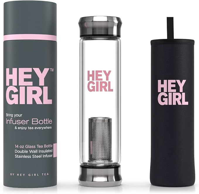 Hey Girl Glass Water Bottle Tea Infuser