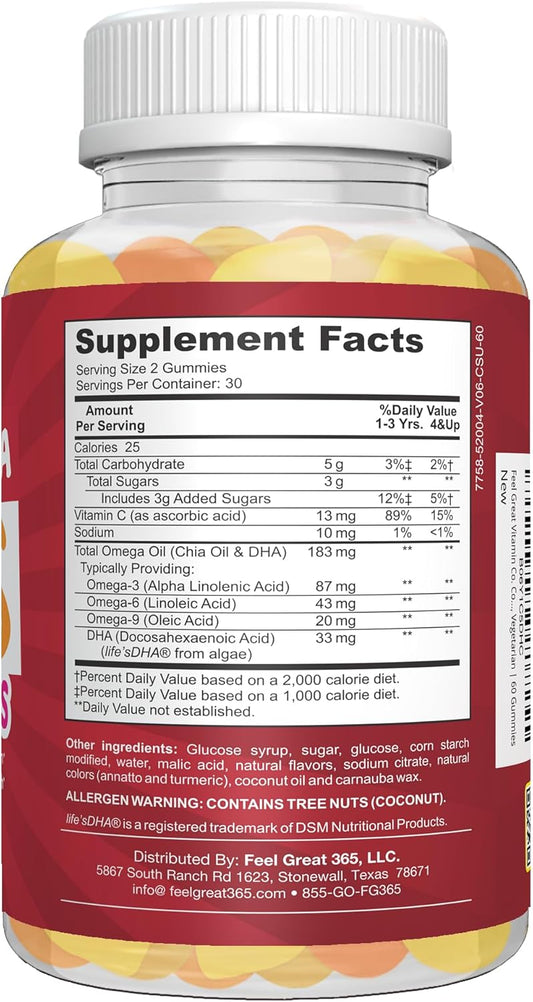 Feel Great Vitamin Co. Complete DHA Gummies for Kids | with Omega 3 6 9 + DHA, Vitamin C