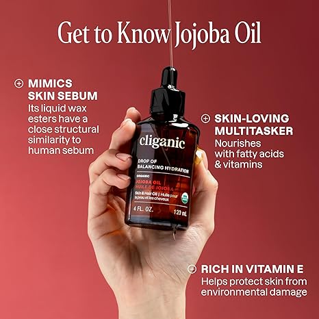 Cliganic Organic Jojoba Oil, 100% Pure (4oz) | Moisturizing for Face, Hair, Skin & Nails