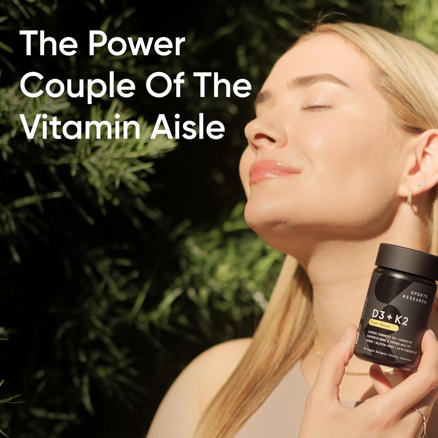 Sports Research® Vitamin D3 + K2 w/ Coconut Oil - Vegan Vitamin D 5000iu & Mk7 Vitamin K 100mcg for Bone & Immune Support