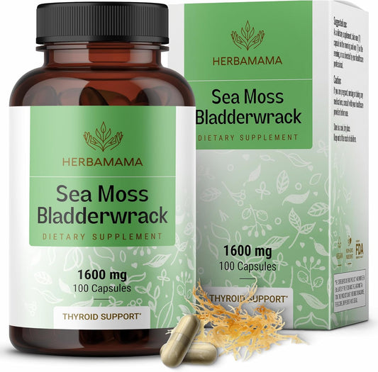 HERBAMAMA Sea Moss and Bladderwrack Capsules - 1600mg Irish Sea Moss