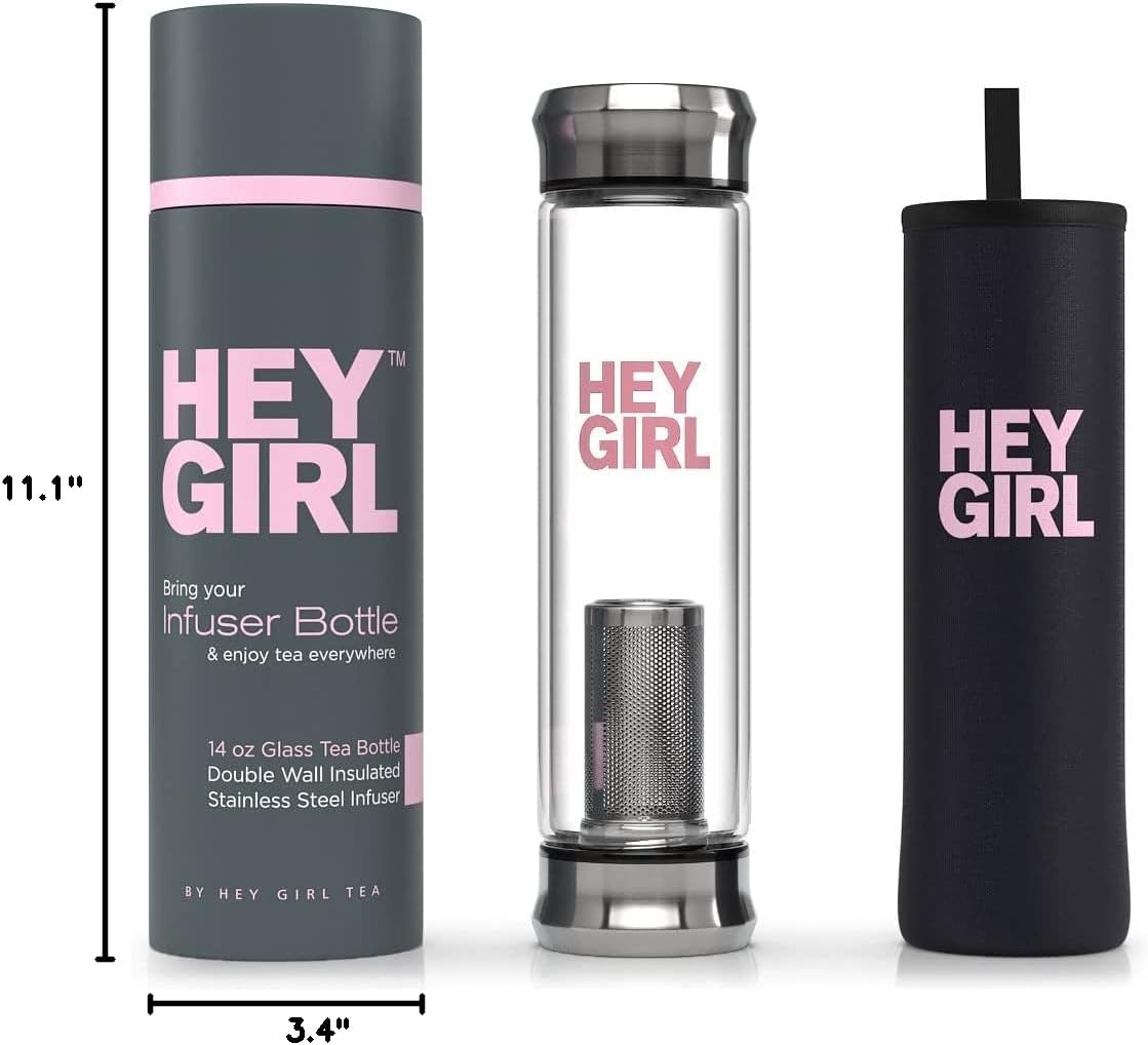 Hey Girl Glass Water Bottle Tea Infuser