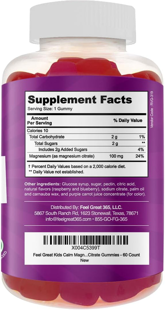 Feel Great Kids Calm Magnesium Gummies - Magnesium Supplement for Children