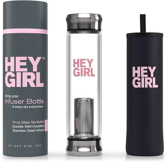 Hey Girl Glass Water Bottle Tea Infuser