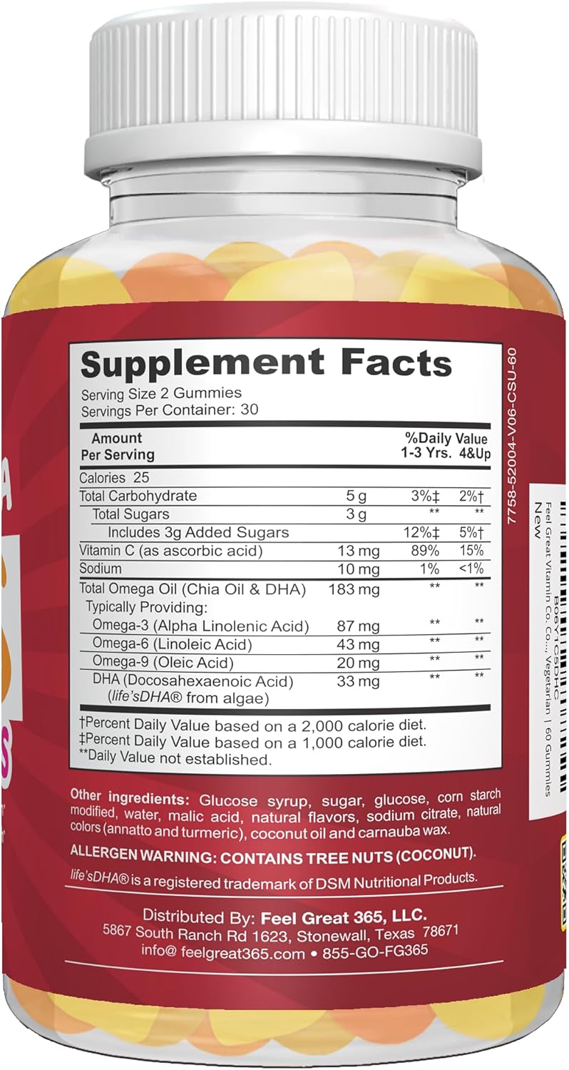 Feel Great Vitamin Co. Complete DHA Gummies for Kids | with Omega 3 6 9 + DHA, Vitamin C