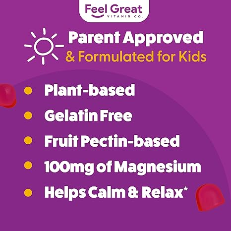 Feel Great Kids Calm Magnesium Gummies - Magnesium Supplement for Children