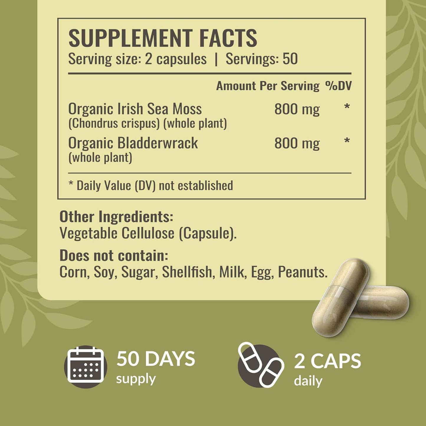 HERBAMAMA Sea Moss and Bladderwrack Capsules - 1600mg Irish Sea Moss