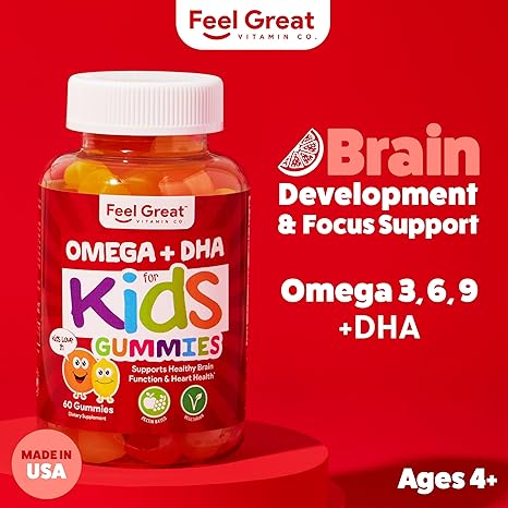 Feel Great Vitamin Co. Complete DHA Gummies for Kids | with Omega 3 6 9 + DHA, Vitamin C