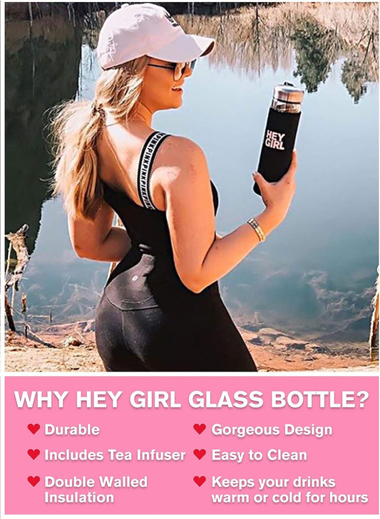 Hey Girl Glass Water Bottle Tea Infuser