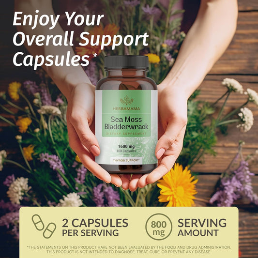HERBAMAMA Sea Moss and Bladderwrack Capsules - 1600mg Irish Sea Moss